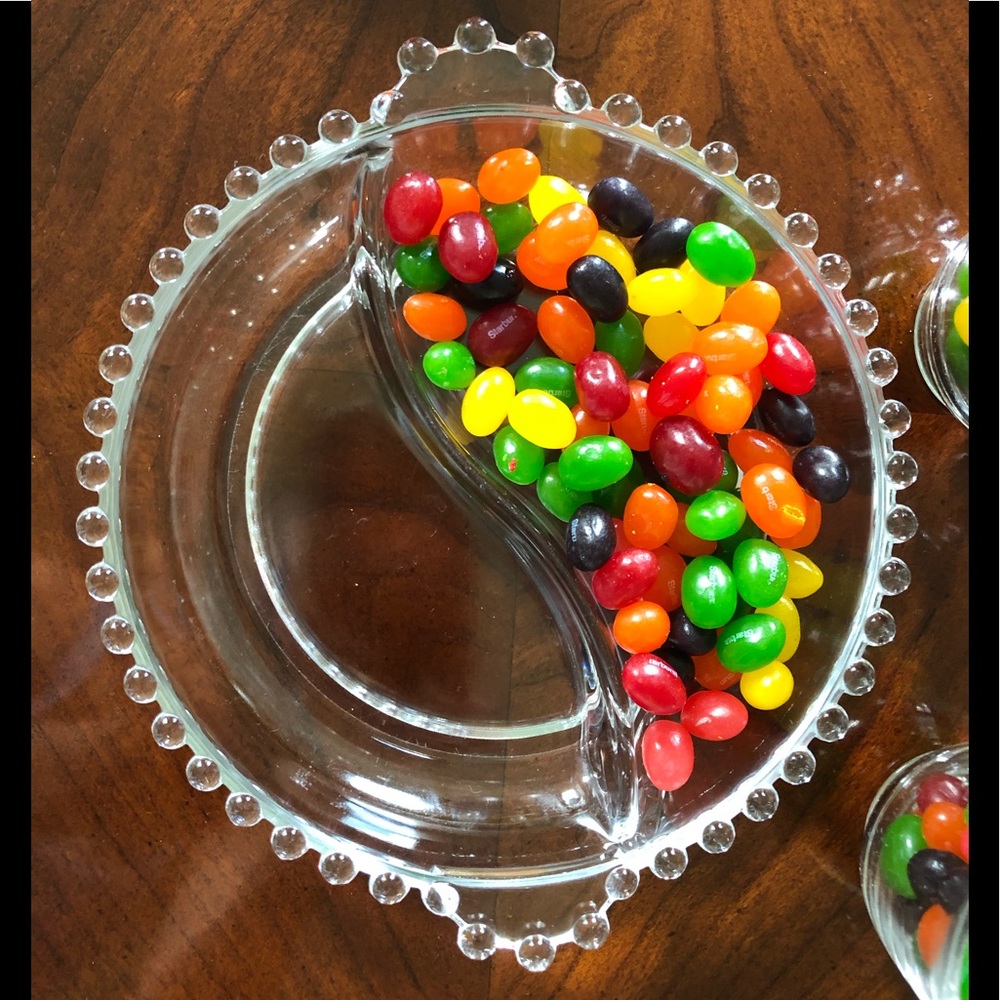 VTG 1920’s clear Glass Hobnail 3 pc Creamer, sugar, Divided round serving dish - Picture 4 of 16